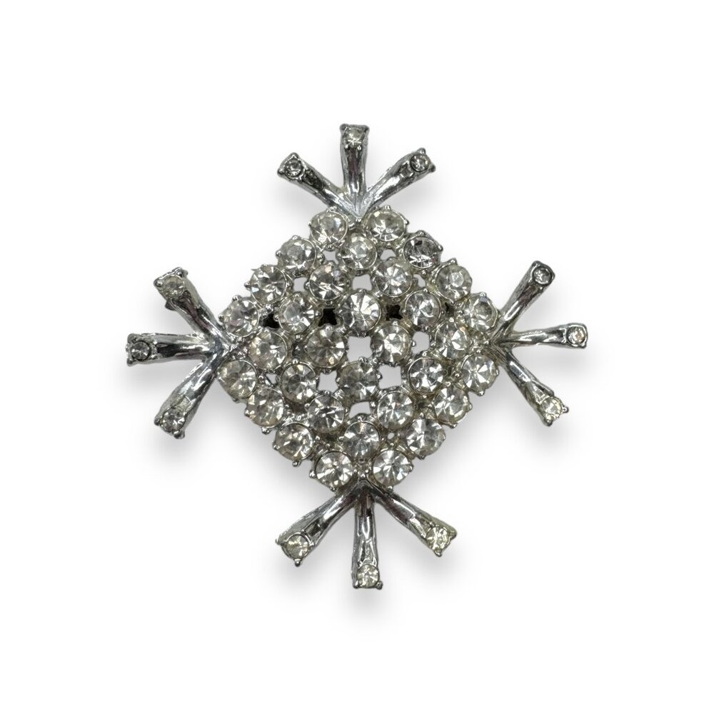 Vintage Crystal Rhinestone Brooch Pin Jewelry Accessory Unsigned 2 1/8"
